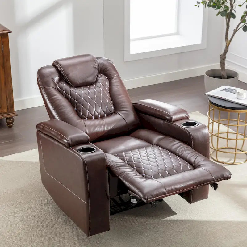 Electric Home Theater Overstuffed Single Reclining Sofa with Hidden Arm Storage