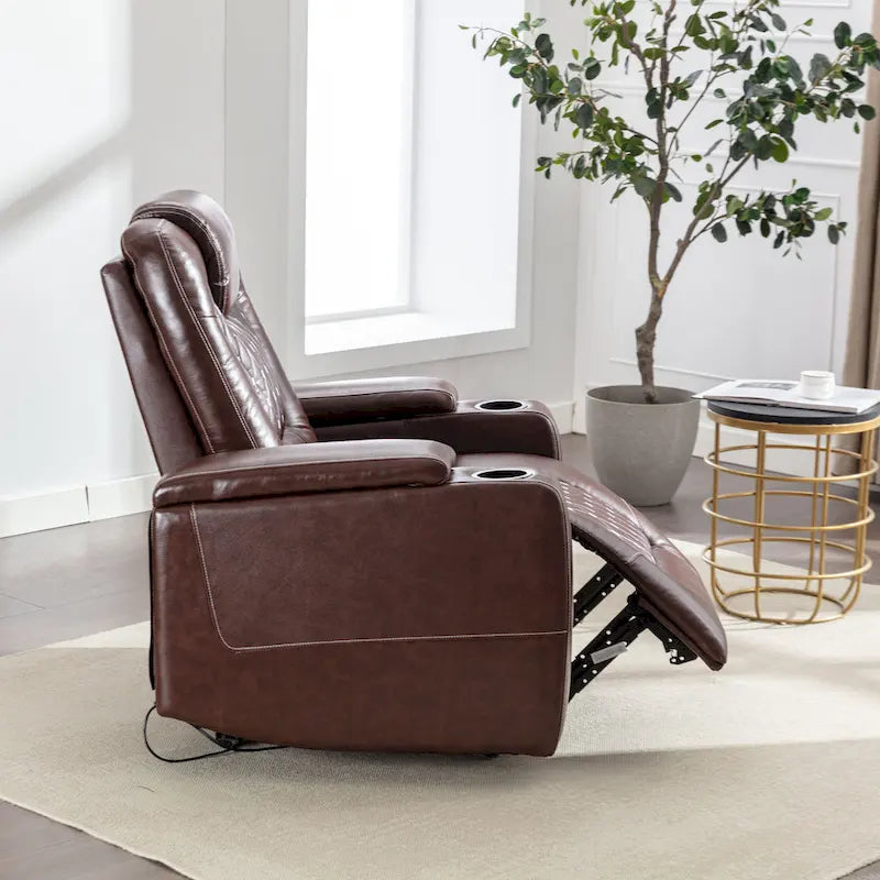 Electric Home Theater Overstuffed Single Reclining Sofa with Hidden Arm Storage
