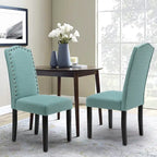 Fabric Upholstered Nailhead Trim Parson Dining Chairs Set of 2