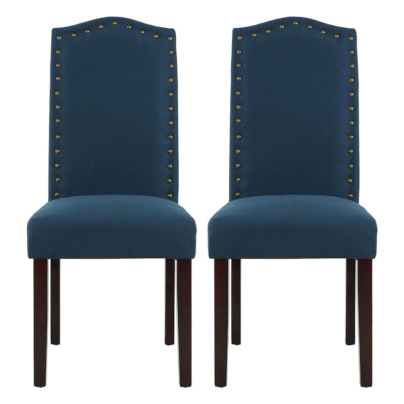 Fabric Upholstered Nailhead Trim Parson Dining Chairs Set of 2