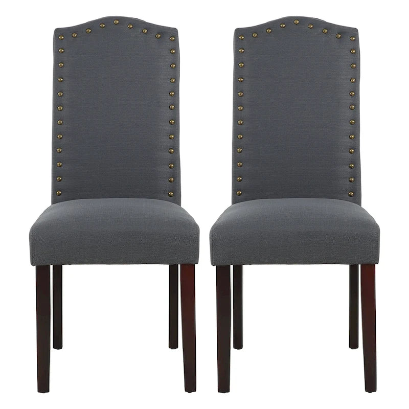 Fabric Upholstered Nailhead Trim Parson Dining Chairs Set of 2
