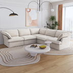 Modern Linen Upholstered Corner Sectional Sofa L-shaped Modular 5-Piece Couch with Ottoman