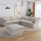 Modern Linen Upholstered Corner Sectional Sofa L-shaped Modular 5-Piece Couch with Ottoman