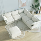 Modern Linen Upholstered Corner Sectional Sofa L-shaped Modular 5-Piece Couch with Ottoman