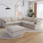 Modern Linen Upholstered Corner Sectional Sofa L-shaped Modular 5-Piece Couch with Ottoman