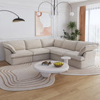 Modern Linen Upholstered Corner Sectional Sofa L-shaped Modular 5-Piece Couch with Ottoman