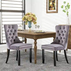 Set of 2 Velvet Dining Chairs,Tufted Solid Wood Armless Chairs Accent Chair with Nailhead Trim and Back Ring Pull - N/A
