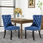 Set of 2 Velvet Dining Chairs,Tufted Solid Wood Armless Chairs Accent Chair with Nailhead Trim and Back Ring Pull - N/A