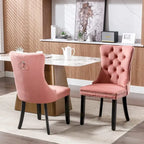 Set of 2 Velvet Dining Chairs,Tufted Solid Wood Armless Chairs Accent Chair with Nailhead Trim and Back Ring Pull - N/A