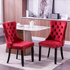 Set of 2 Velvet Dining Chairs,Tufted Solid Wood Armless Chairs Accent Chair with Nailhead Trim and Back Ring Pull - N/A