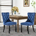 Set of 2 Velvet Dining Chairs,Tufted Solid Wood Armless Chairs Accent Chair with Nailhead Trim and Back Ring Pull - N/A