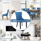 Set of 2 Velvet Dining Chairs,Tufted Solid Wood Armless Chairs Accent Chair with Nailhead Trim and Back Ring Pull - N/A