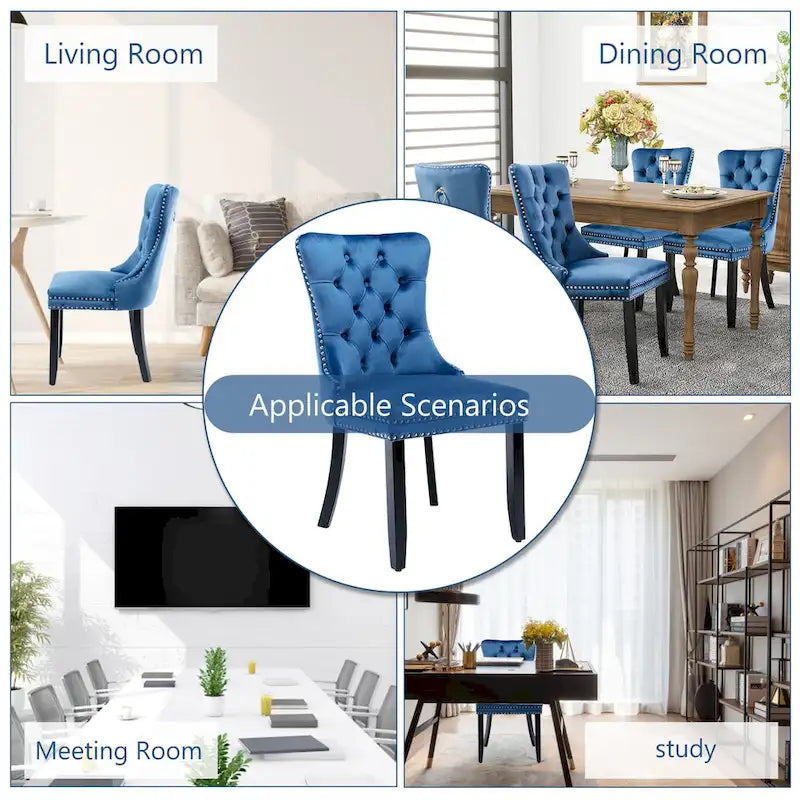 Set of 2 Velvet Dining Chairs,Tufted Solid Wood Armless Chairs Accent Chair with Nailhead Trim and Back Ring Pull - N/A