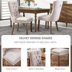 Set of 2 Velvet Dining Chairs,Tufted Solid Wood Armless Chairs Accent Chair with Nailhead Trim and Back Ring Pull - N/A