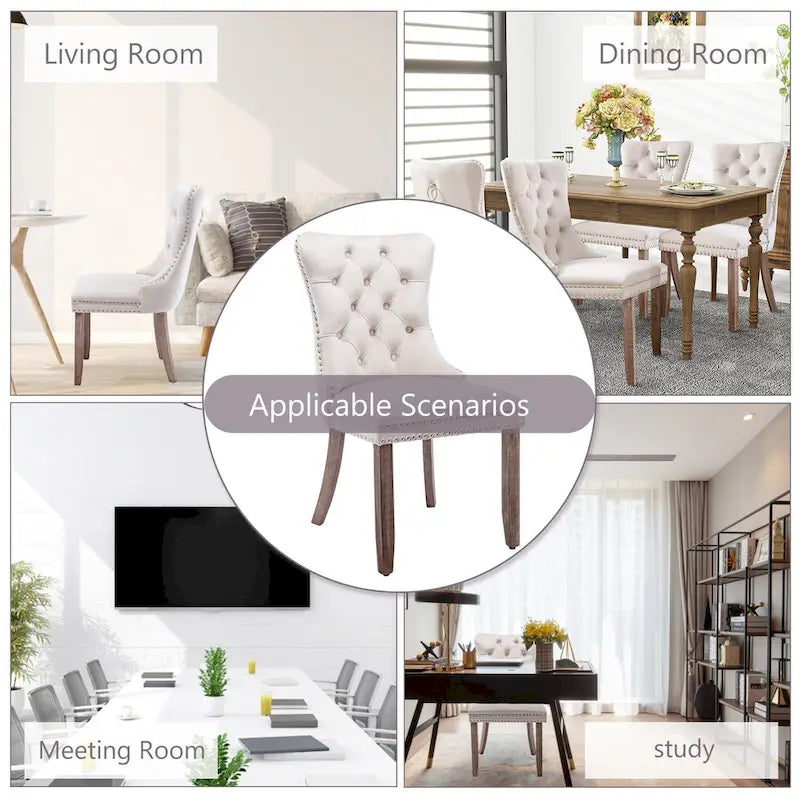 Set of 2 Velvet Dining Chairs,Tufted Solid Wood Armless Chairs Accent Chair with Nailhead Trim and Back Ring Pull - N/A