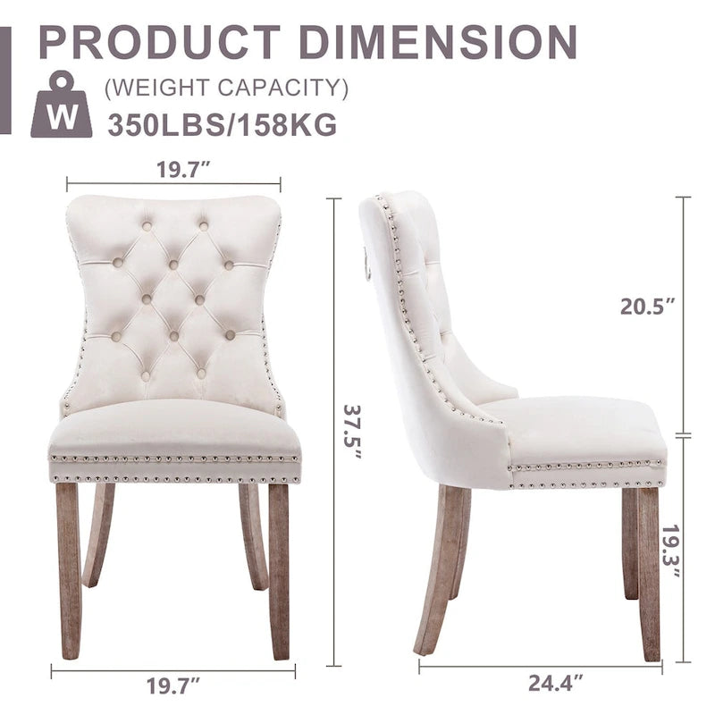 Set of 2 Velvet Dining Chairs,Tufted Solid Wood Armless Chairs Accent Chair with Nailhead Trim and Back Ring Pull - N/A