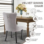 Set of 2 Velvet Dining Chairs,Tufted Solid Wood Armless Chairs Accent Chair with Nailhead Trim and Back Ring Pull - N/A