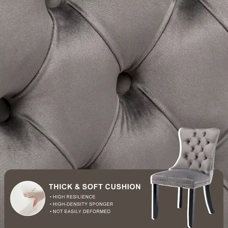 Set of 2 Velvet Dining Chairs,Tufted Solid Wood Armless Chairs Accent Chair with Nailhead Trim and Back Ring Pull - N/A