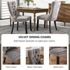 Set of 2 Velvet Dining Chairs,Tufted Solid Wood Armless Chairs Accent Chair with Nailhead Trim and Back Ring Pull - N/A