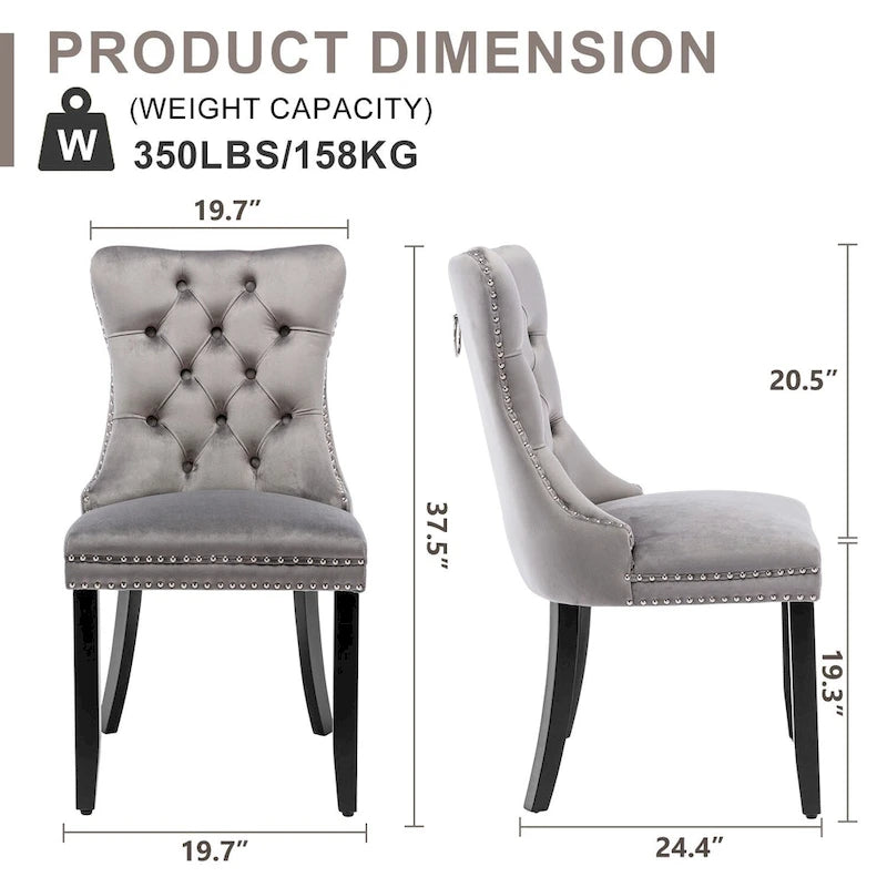 Set of 2 Velvet Dining Chairs,Tufted Solid Wood Armless Chairs Accent Chair with Nailhead Trim and Back Ring Pull - N/A