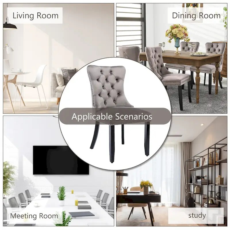 Set of 2 Velvet Dining Chairs,Tufted Solid Wood Armless Chairs Accent Chair with Nailhead Trim and Back Ring Pull - N/A