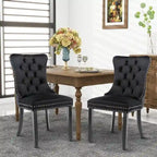 Set of 2 Velvet Dining Chairs,Tufted Solid Wood Armless Chairs Accent Chair with Nailhead Trim and Back Ring Pull - N/A