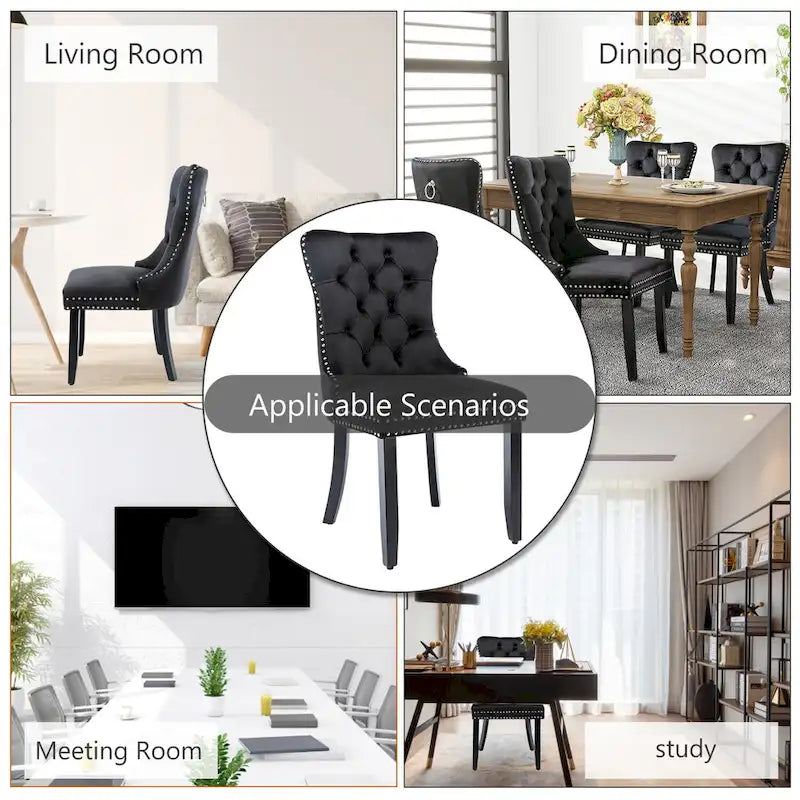 Set of 2 Velvet Dining Chairs,Tufted Solid Wood Armless Chairs Accent Chair with Nailhead Trim and Back Ring Pull - N/A