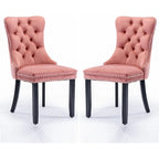 Set of 2 Velvet Dining Chairs,Tufted Solid Wood Armless Chairs Accent Chair with Nailhead Trim and Back Ring Pull - N/A