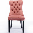 Set of 2 Velvet Dining Chairs,Tufted Solid Wood Armless Chairs Accent Chair with Nailhead Trim and Back Ring Pull - N/A