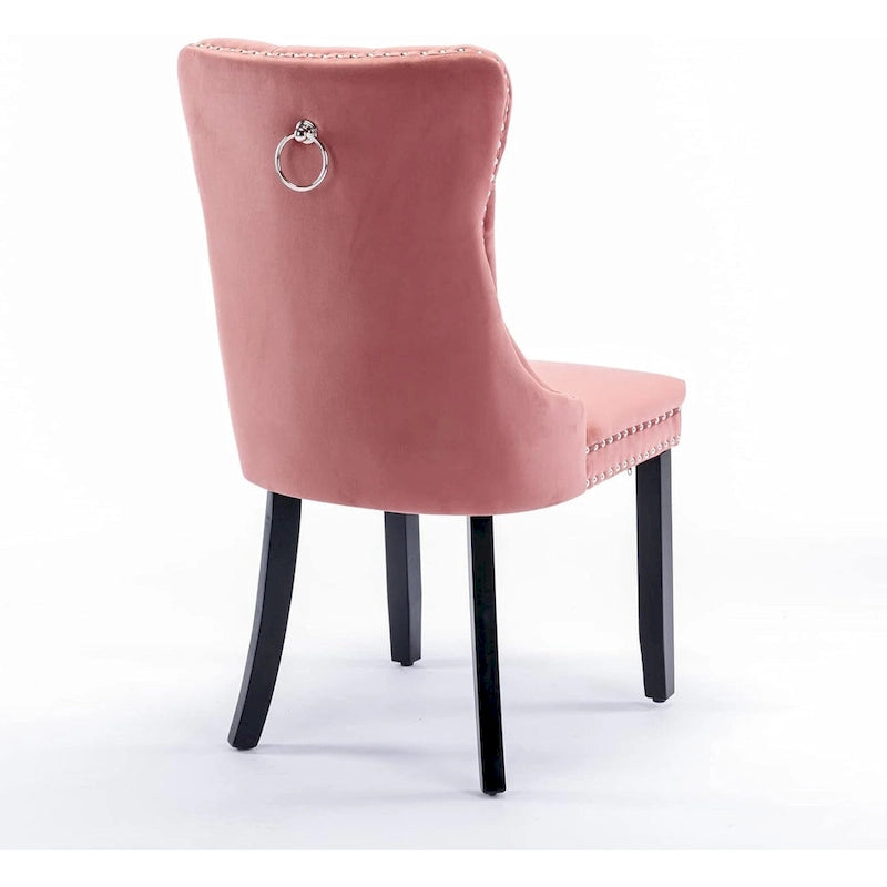Set of 2 Velvet Dining Chairs,Tufted Solid Wood Armless Chairs Accent Chair with Nailhead Trim and Back Ring Pull - N/A
