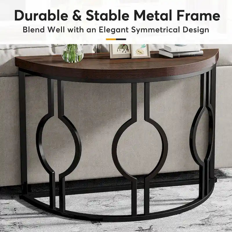 Half Moon Console Table for Entryway, Semi Circle Sofa Table with Geometric Base
