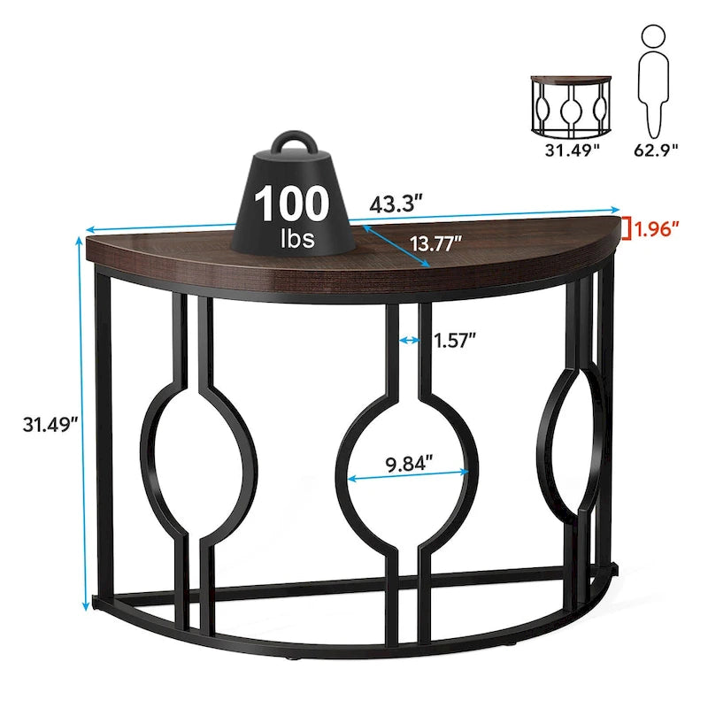 Half Moon Console Table for Entryway, Semi Circle Sofa Table with Geometric Base