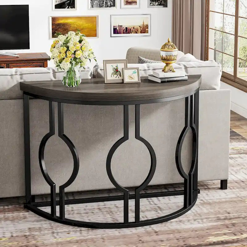 Half Moon Console Table for Entryway, Semi Circle Sofa Table with Geometric Base