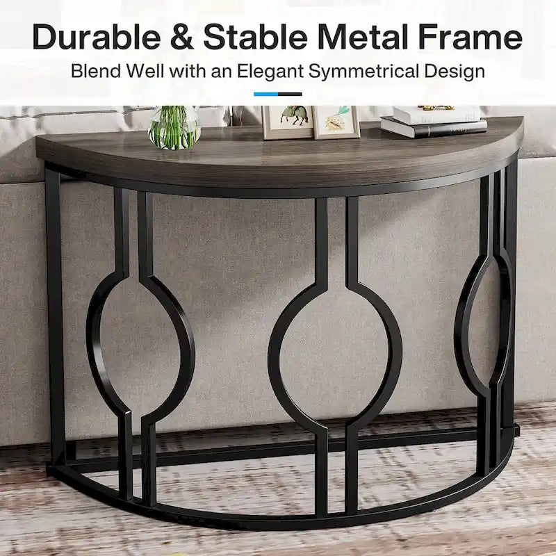 Half Moon Console Table for Entryway, Semi Circle Sofa Table with Geometric Base