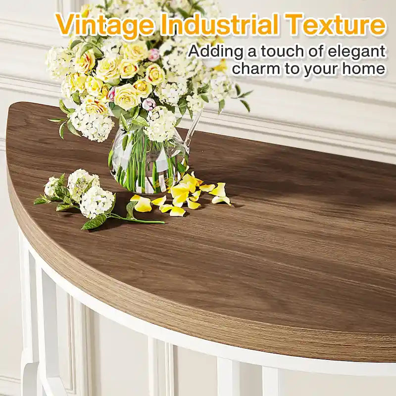 Half Moon Console Table for Entryway, Semi Circle Sofa Table with Geometric Base