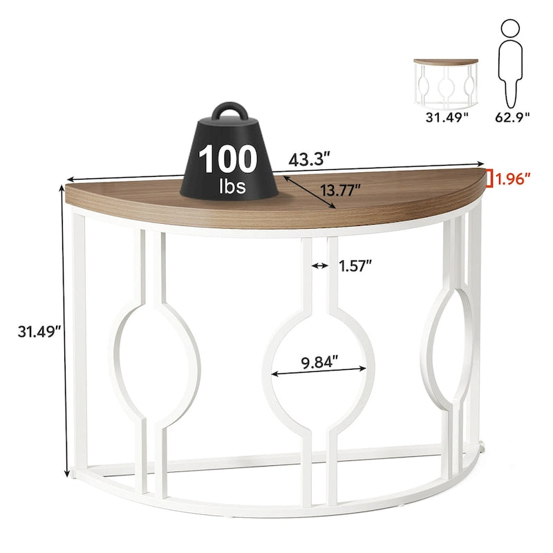 Half Moon Console Table for Entryway, Semi Circle Sofa Table with Geometric Base