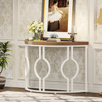 Half Moon Console Table for Entryway, Semi Circle Sofa Table with Geometric Base
