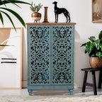 PHI VILLA 2-door Retro Antique Hollow-Carved Storage Cabinet