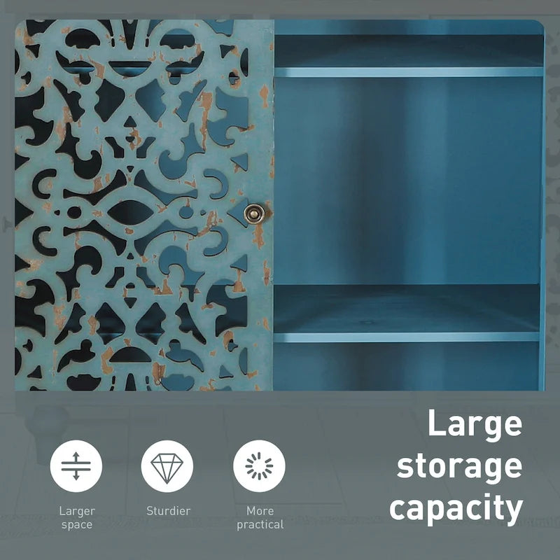 PHI VILLA 2-door Retro Antique Hollow-Carved Storage Cabinet