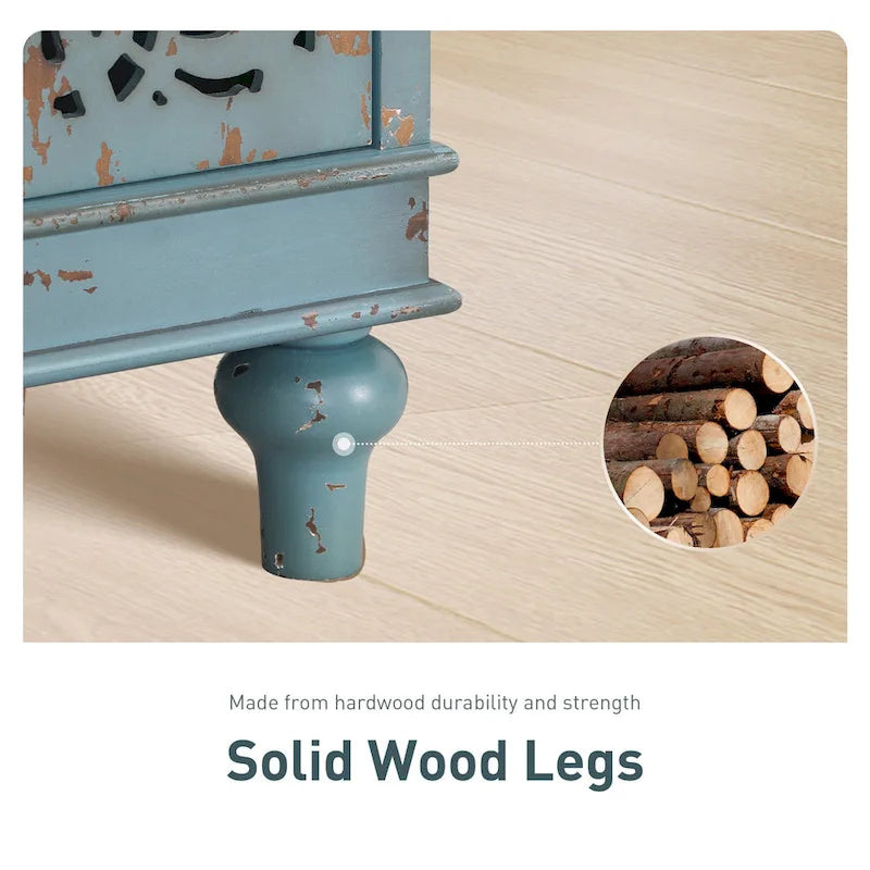 PHI VILLA 2-door Retro Antique Hollow-Carved Storage Cabinet