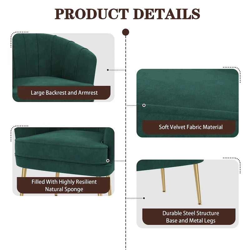 Velvet Accent Chairs for Living Room Bedroom Office Leisure Upholstered Single Sofa Chair