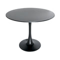 Bristol 35 Inch Mid Century Modern Round Dining Table, Wood Top & Glossy Iron Pedestal Base for Kitchen & Dining Room