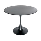 Bristol 35 Inch Mid Century Modern Round Dining Table, Wood Top & Glossy Iron Pedestal Base for Kitchen & Dining Room