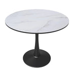 Bristol 35 Inch Mid Century Modern Round Dining Table, Wood Top & Glossy Iron Pedestal Base for Kitchen & Dining Room