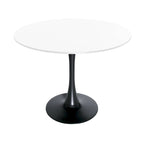 Bristol 35 Inch Mid Century Modern Round Dining Table, Wood Top & Glossy Iron Pedestal Base for Kitchen & Dining Room