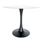 Bristol 35 Inch Mid Century Modern Round Dining Table, Wood Top & Glossy Iron Pedestal Base for Kitchen & Dining Room