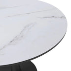 Bristol 35 Inch Mid Century Modern Round Dining Table, Wood Top & Glossy Iron Pedestal Base for Kitchen & Dining Room