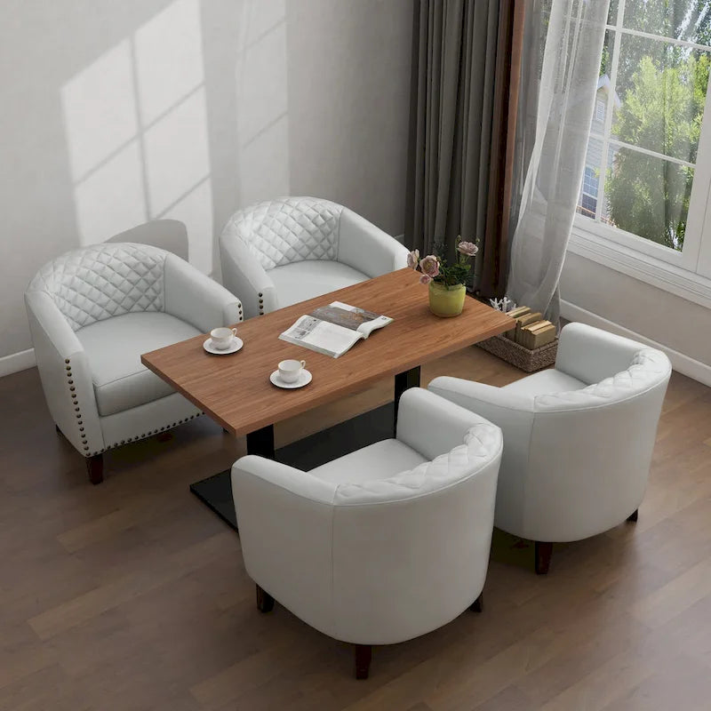 Axia 4 Set Modern Faux Leather Barrel Accent Chair with Wood Legs