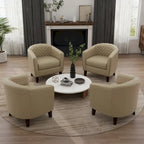 Axia 4 Set Modern Faux Leather Barrel Accent Chair with Wood Legs