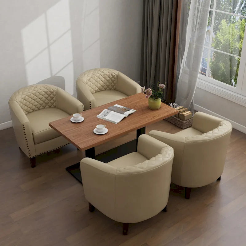 Axia 4 Set Modern Faux Leather Barrel Accent Chair with Wood Legs